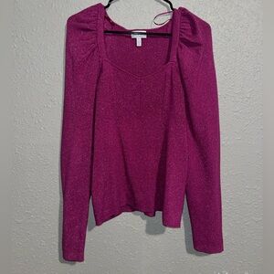 NWT Sofia Vergara Pink Glittery Puff Sleeve Sweater